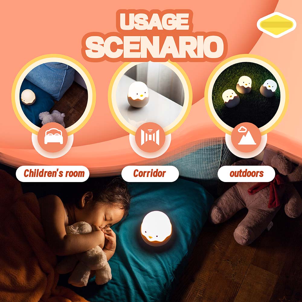 Duck Silicone Night Light for Kids, USB Rechargeable with Timer, Dimming Touch Control | Cartoon Animal Nursery Lamp