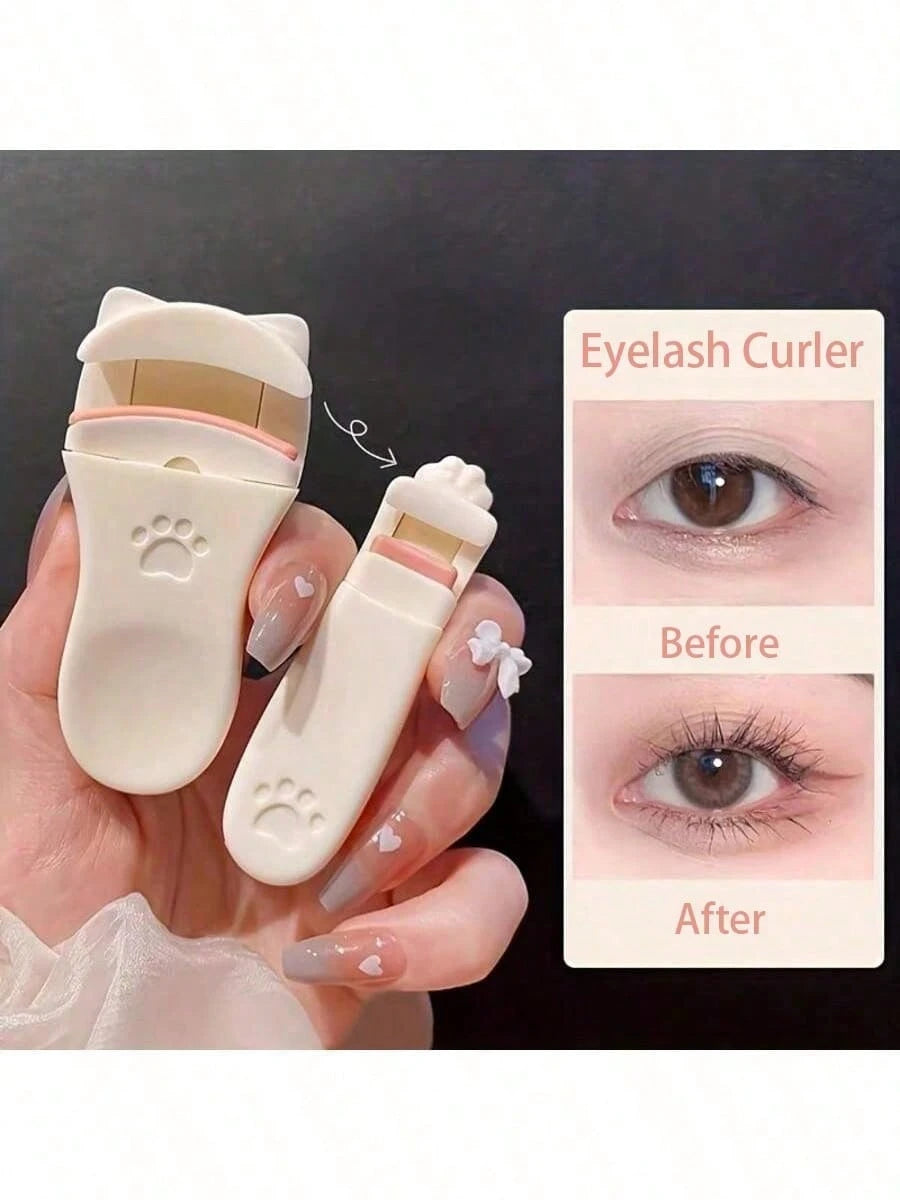 Cat Claw Eyelash Curler 2Pcs Portable, Edgeless Curling Tool, Gentle Half Clip for Natural Eyelashes Long Lasting Curl