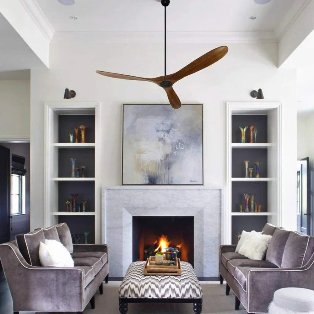 Modern OutdoorIndoor Ceiling Fan With Remote Control Energy DC Motor  Solid Wood Blades Silent  Sty 2