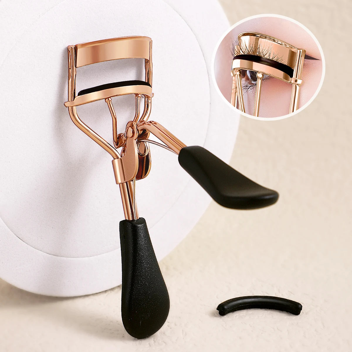 Stainless Steel Portable Eyelash Curler with 15 Silicone Pads, Lash Extension and Curling Tools for Women