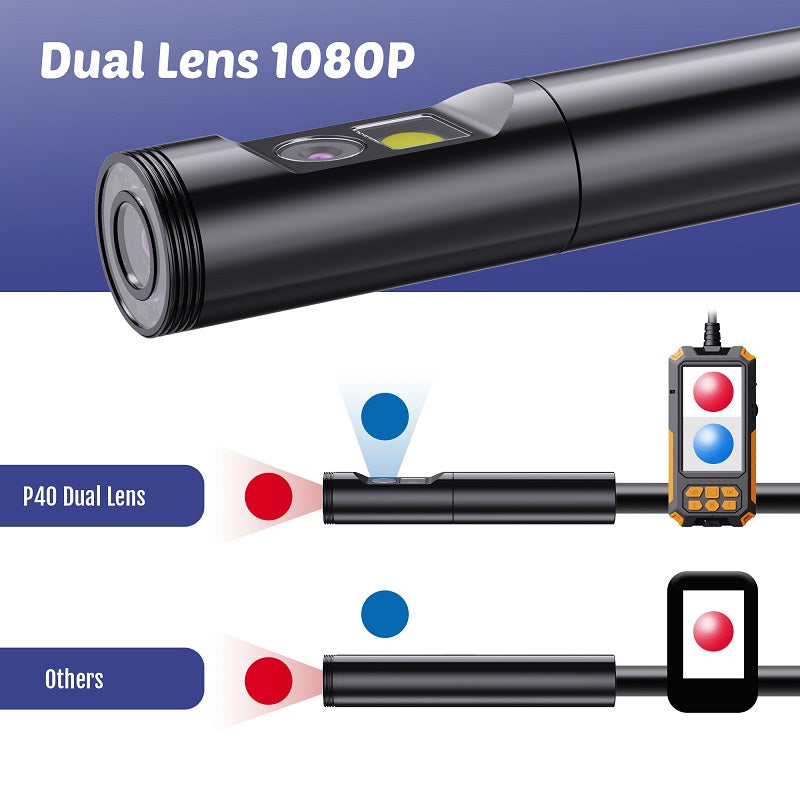 P40 Industrial Endoscope Camera 43 HD Screen 39mm8mm Dual Lens Waterproof Borescope For Automotive 2