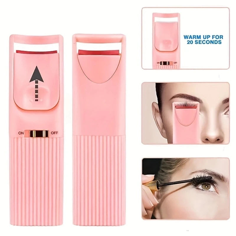 Heated Eyelash Curler Device for Long Lasting Curl, Electric Eye Lash Makeup Tools, Portable Battery Powered Clip