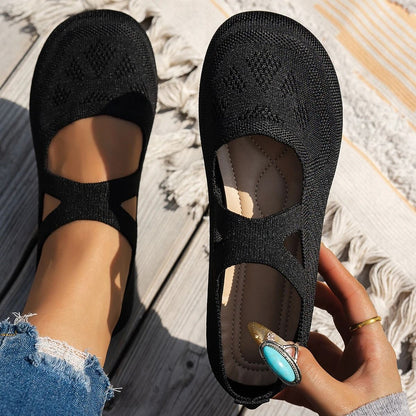 Knitted Mary Jane Ballet Shoes Round Toe Comfortable Flats 1