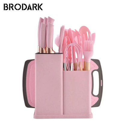 19 Piece Silicone Kitchenware Set With Knives Cutting Board And Utensils 10
