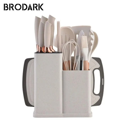 19 Piece Silicone Kitchenware Set With Knives Cutting Board And Utensils 11