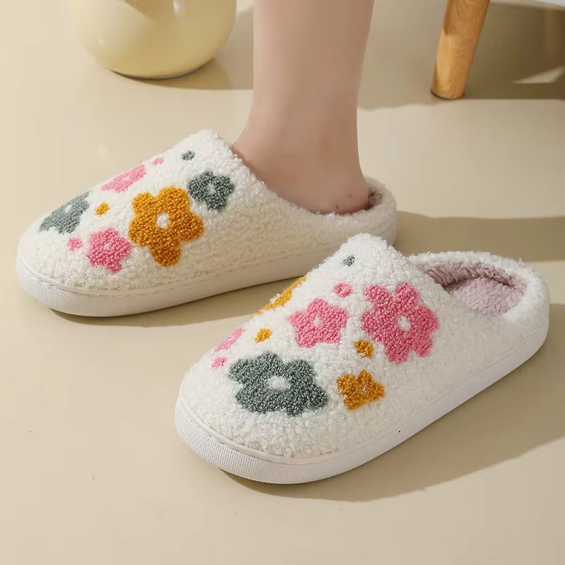 Winter Indoor Slippers  Cute Flower Slides For Women Men  Couples With Soft Flat Sole 1