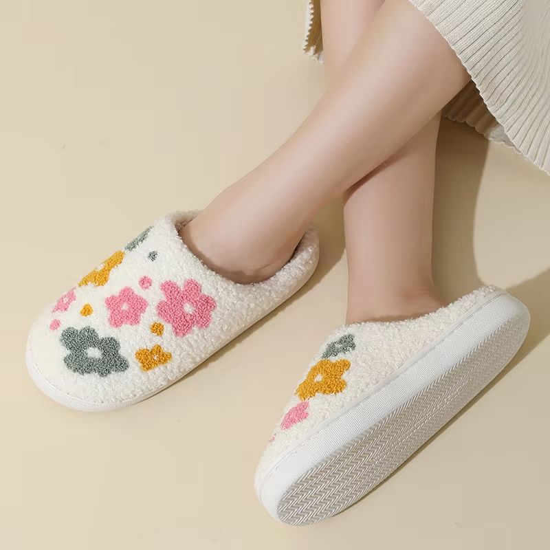 Winter Indoor Slippers  Cute Flower Slides For Women Men  Couples With Soft Flat Sole 2