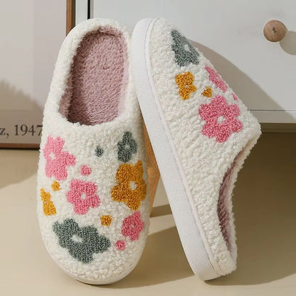 Winter Indoor Slippers  Cute Flower Slides For Women Men  Couples With Soft Flat Sole 4