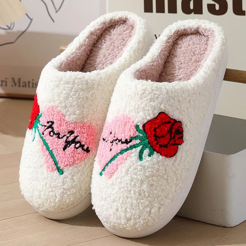 Winter Indoor Slippers  Cute Flower Slides For Women Men  Couples With Soft Flat Sole 19