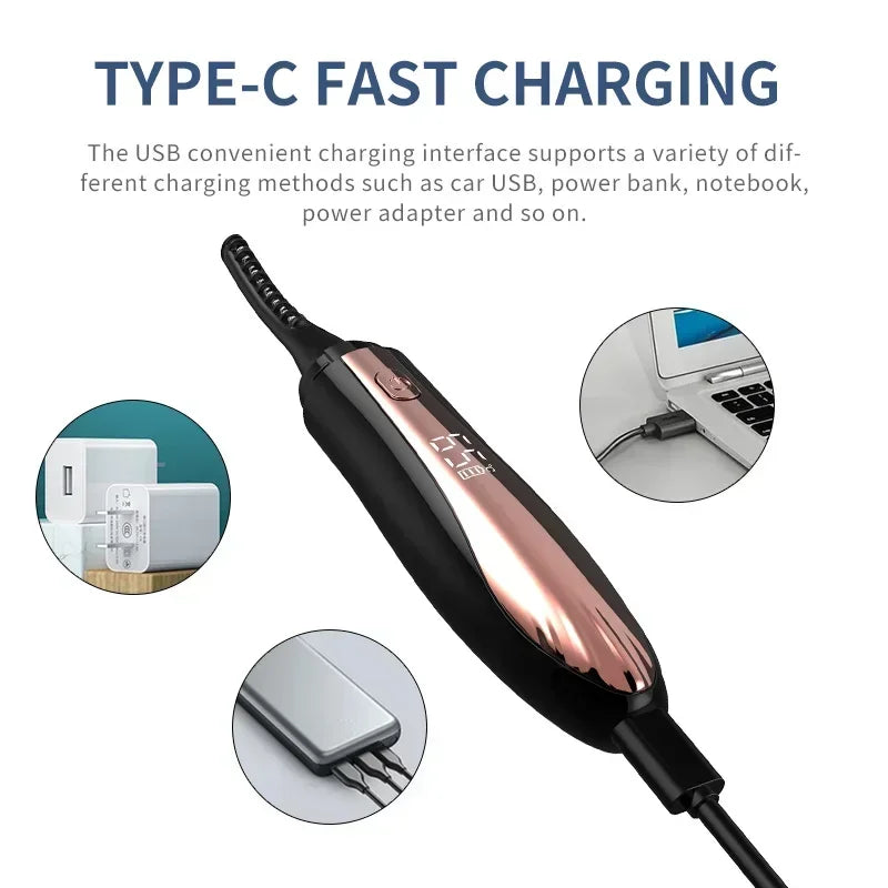 Portable Heated Eyelash Curler USB Type C Charging, Wide Angle Mini Electric Eye Lash Curler for Makeup Beauty