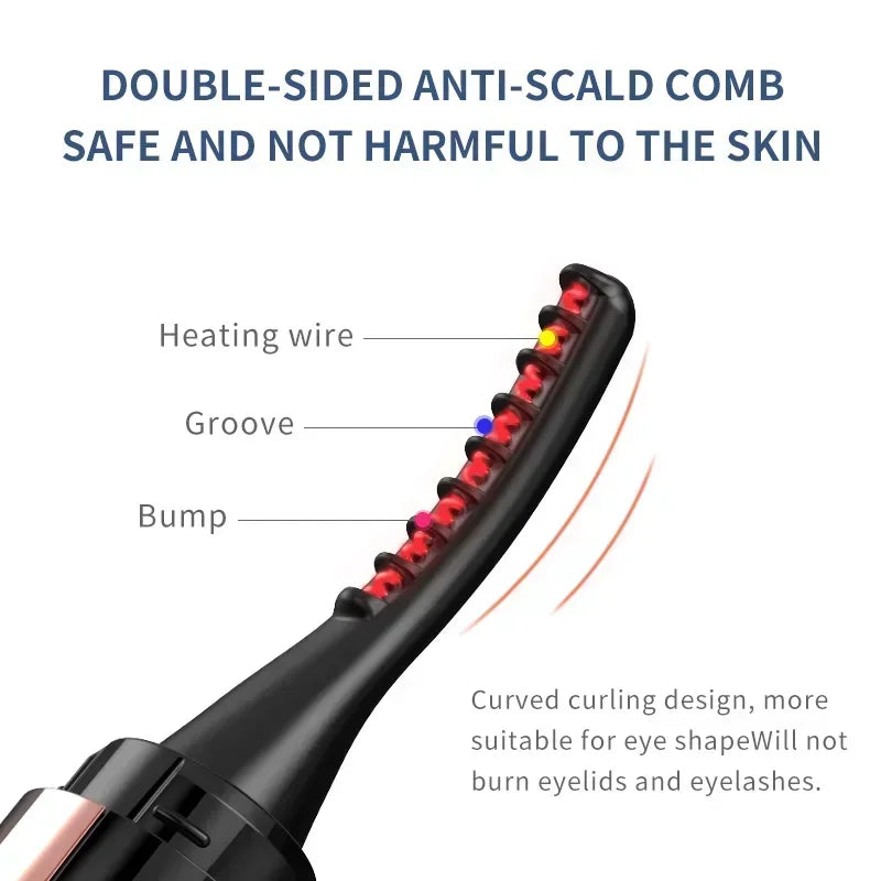 Portable Heated Eyelash Curler USB Type C Charging, Wide Angle Mini Electric Eye Lash Curler for Makeup Beauty