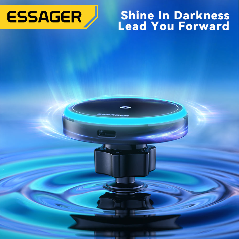 Essager Magnetic Car Phone Holder Wireless Charger Stand, Car Mount Charger for iPhone Pro Max with Magsafe & LED Light