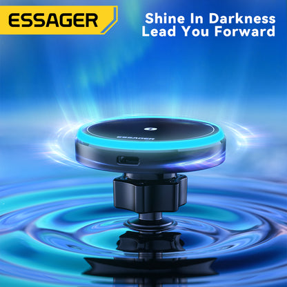 Essager Magnetic Car Phone Holder Wireless Charger Stand, Car Mount Charger for iPhone Pro Max with Magsafe & LED Light
