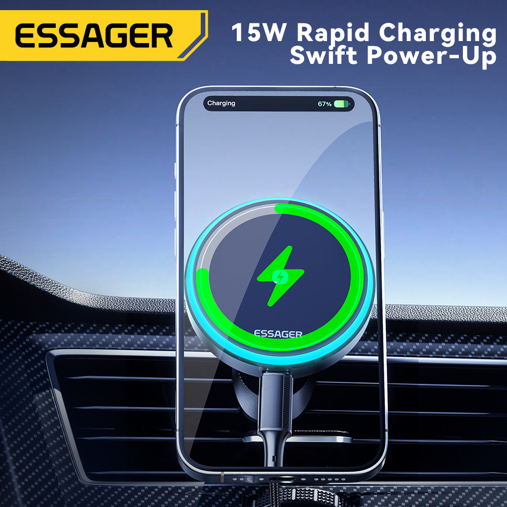 Essager Magnetic Car Phone Holder Wireless Charger Stand, Car Mount Charger for iPhone Pro Max with Magsafe & LED Light