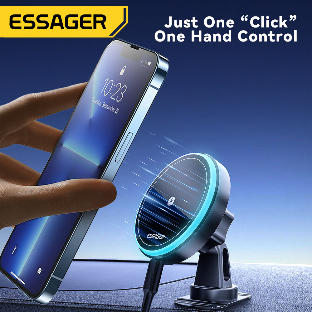 Essager Magnetic Car Phone Holder Wireless Charger Stand, Car Mount Charger for iPhone Pro Max with Magsafe & LED Light