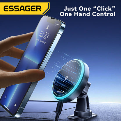 Essager Magnetic Car Phone Holder Wireless Charger Stand, Car Mount Charger for iPhone Pro Max with Magsafe & LED Light