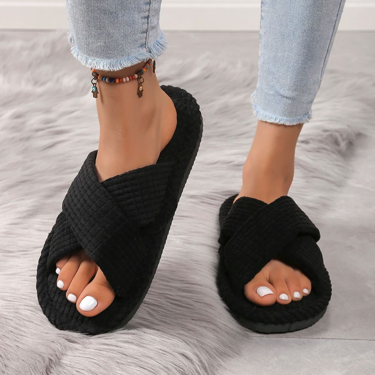 Lightweight Cross Band Slippers Open Toe Indoor Outdoor EVA Strap Slides 10