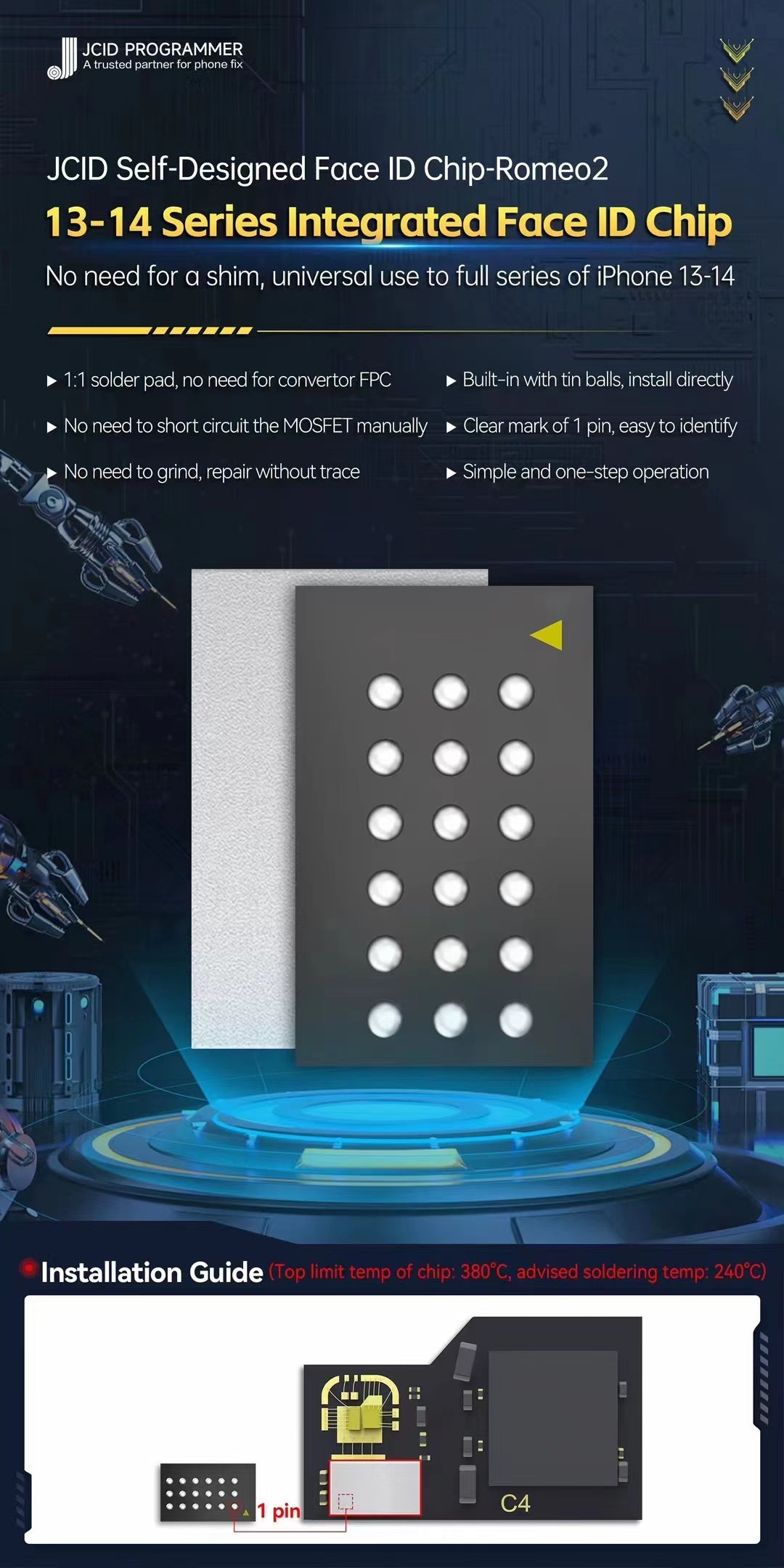 JC Romeo2 Face ID Chip IC Replacement Dot Matrix Repair Chip For IPhone 13 14 15 Series  Face ID Re 1