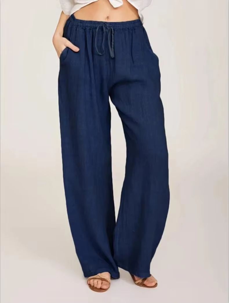 Womens Cotton Linen Wide Leg Pants  Casual Loose Trousers With Elastic Waist  Pockets 11