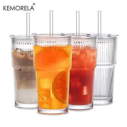 600ML Striped Glass Coffee Cup  Transparent Drinking Mug With Optional Lid  Straw For Juice Iced Co 10