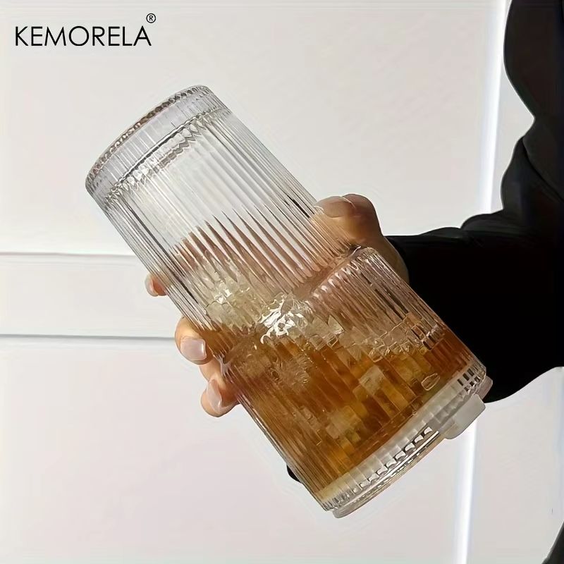 600ML Striped Glass Coffee Cup  Transparent Drinking Mug With Optional Lid  Straw For Juice Iced Co 6
