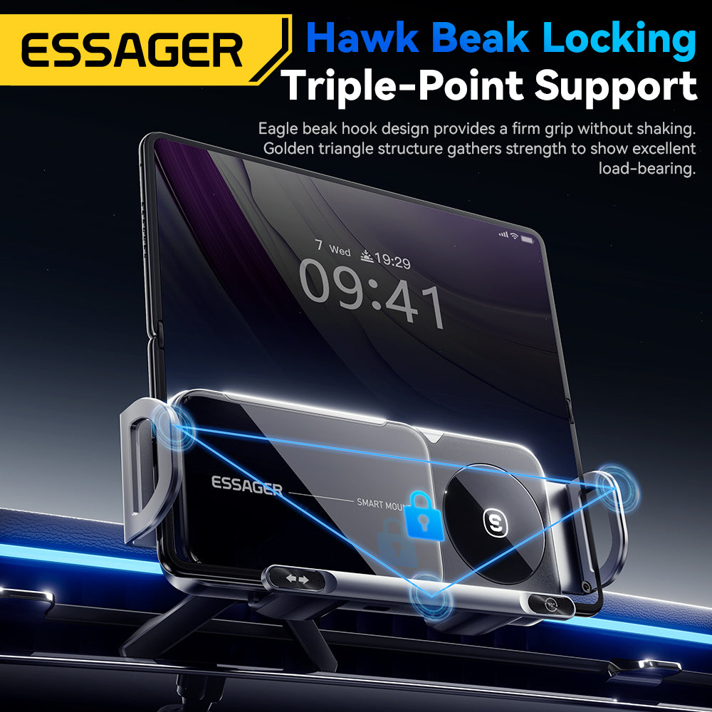 Essager Fold Screen Car Wireless Charger, Dual Coil Fast Charging Rotatable Phone Holder for Samsung Galaxy