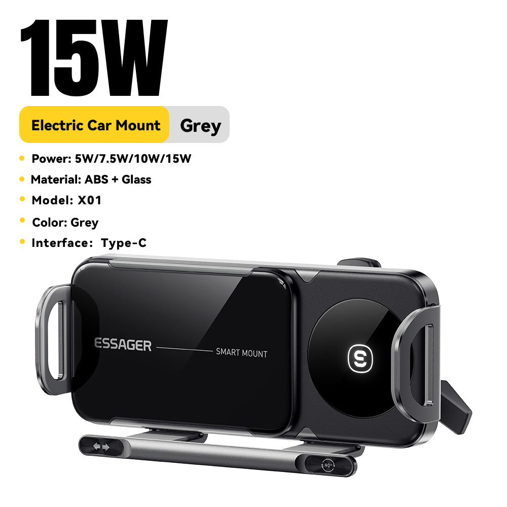 Essager Fold Screen Car Wireless Charger, Dual Coil Fast Charging Rotatable Phone Holder for Samsung Galaxy