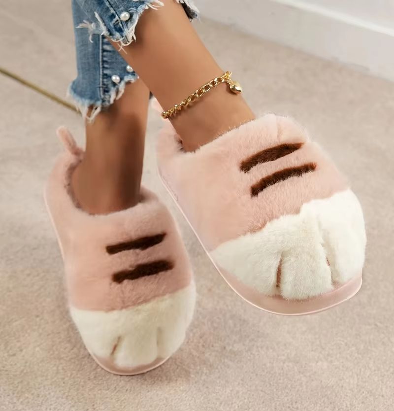 Womens Kitty Claw Slippers  Warm Furry NonSlip Home Shoes  Fluffy Cat Paw Slides 4