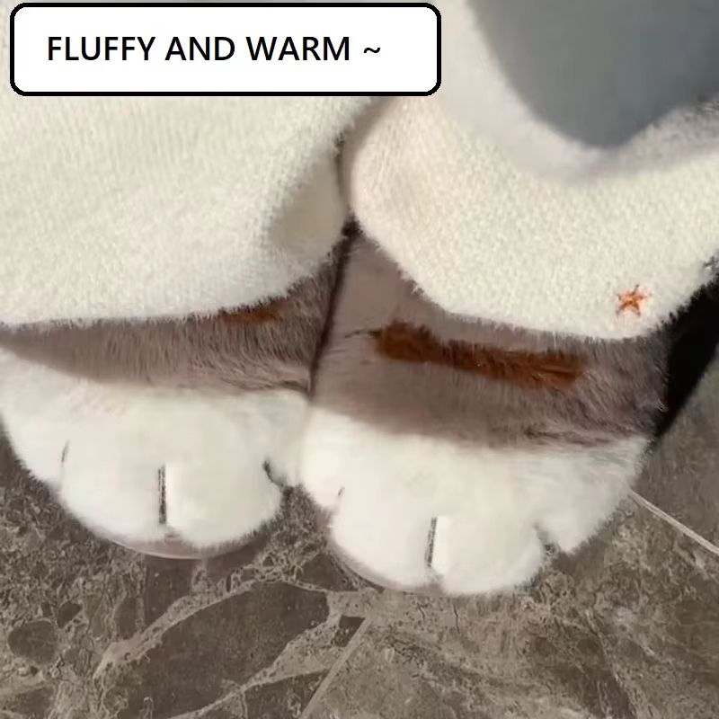 Womens Kitty Claw Slippers  Warm Furry NonSlip Home Shoes  Fluffy Cat Paw Slides 5