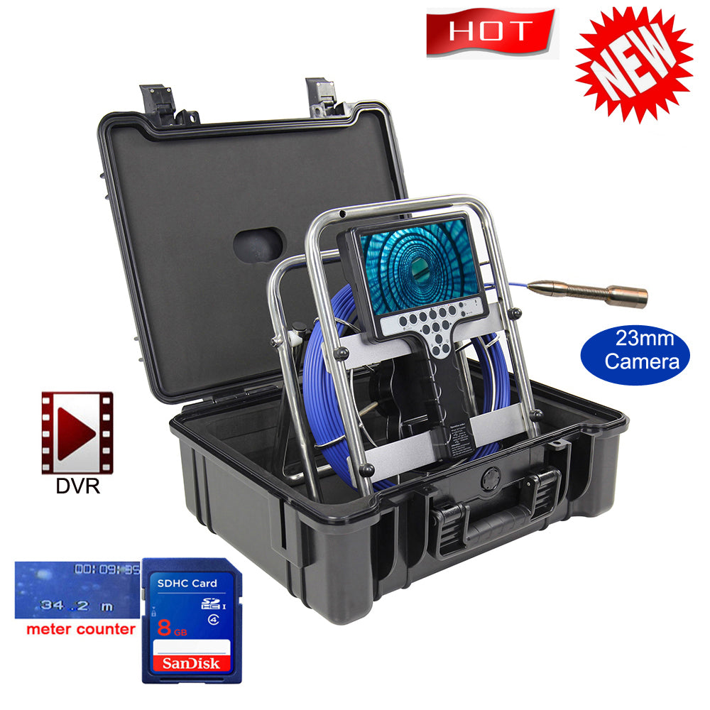 Long Self Leveling Sewer Drain Inspection Camera with Transmitter Sonde, DVR Recorder & Meter Counter Endoscope