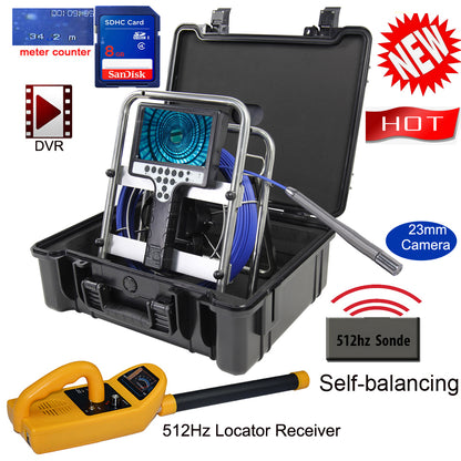 Long Self Leveling Sewer Drain Inspection Camera With Transmitter Sonde DVR Recorder  Meter Counter 4