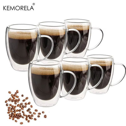 350ML (11.83fl oz) Double Wall Glass Coffee Mug – Transparent Cappuccino Cup with Handle for Tea, Milk & Juice
