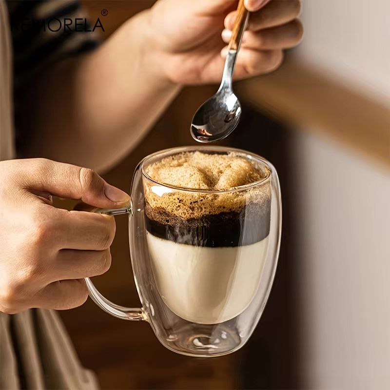350ML Double Wall Glass Coffee Mug  Transparent Cappuccino Cup With Handle For Tea Milk  Juice 1
