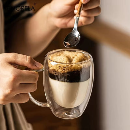 350ML Double Wall Glass Coffee Mug  Transparent Cappuccino Cup With Handle For Tea Milk  Juice 1