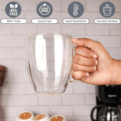 350ML Double Wall Glass Coffee Mug  Transparent Cappuccino Cup With Handle For Tea Milk  Juice 3