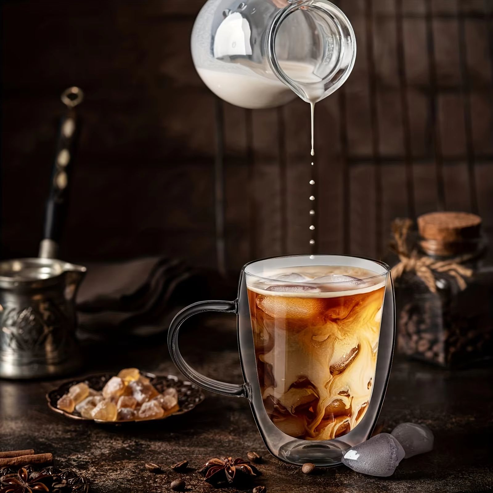 350ML Double Wall Glass Coffee Mug  Transparent Cappuccino Cup With Handle For Tea Milk  Juice 4