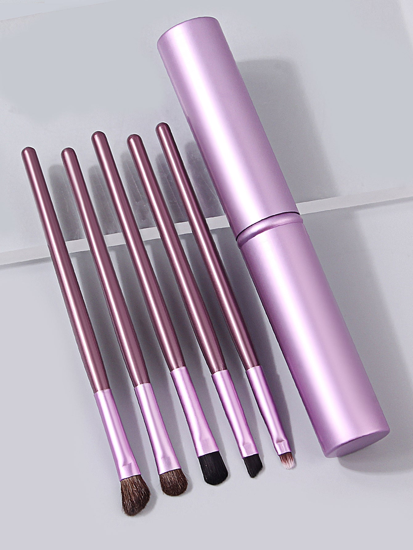 Professional Pony Hair Eyeshadow Brush Set, Nose Shadow, Eyeliner Brush, Eyelash Brush with Aluminum Tube Holder