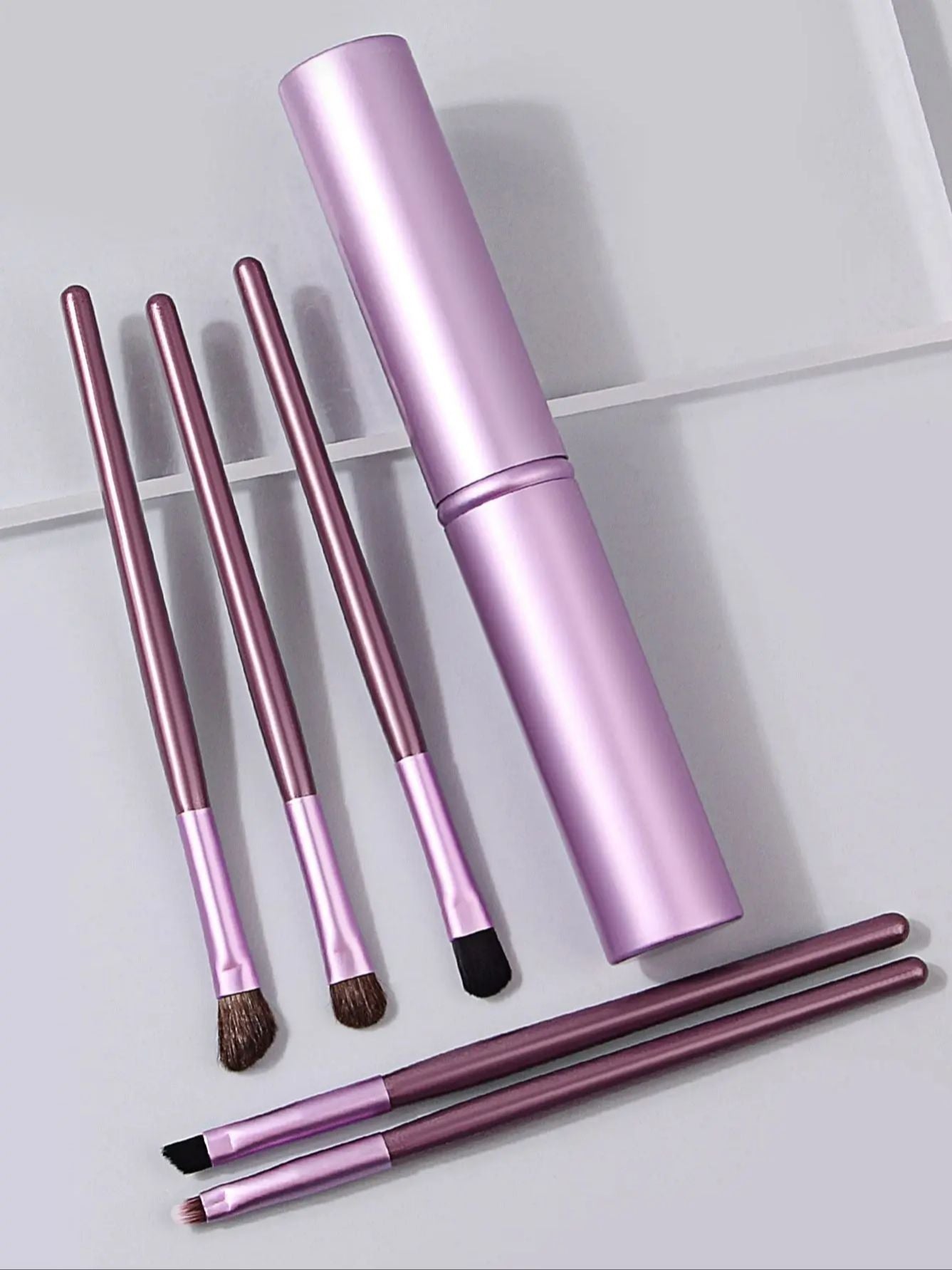 Professional Pony Hair Eyeshadow Brush Set, Nose Shadow, Eyeliner Brush, Eyelash Brush with Aluminum Tube Holder