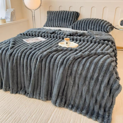 Thickened Striped Multifunctional Blanket  Soft Solid Color Bed Cover Nap Throw  Pet Blanket 3