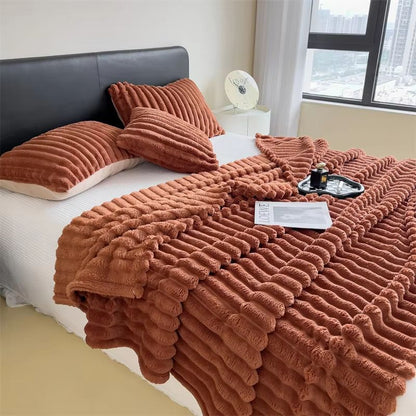 Thickened Striped Multifunctional Blanket  Soft Solid Color Bed Cover Nap Throw  Pet Blanket 9