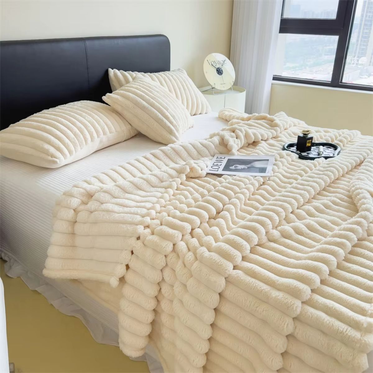 Thickened Striped Multifunctional Blanket  Soft Solid Color Bed Cover Nap Throw  Pet Blanket 10