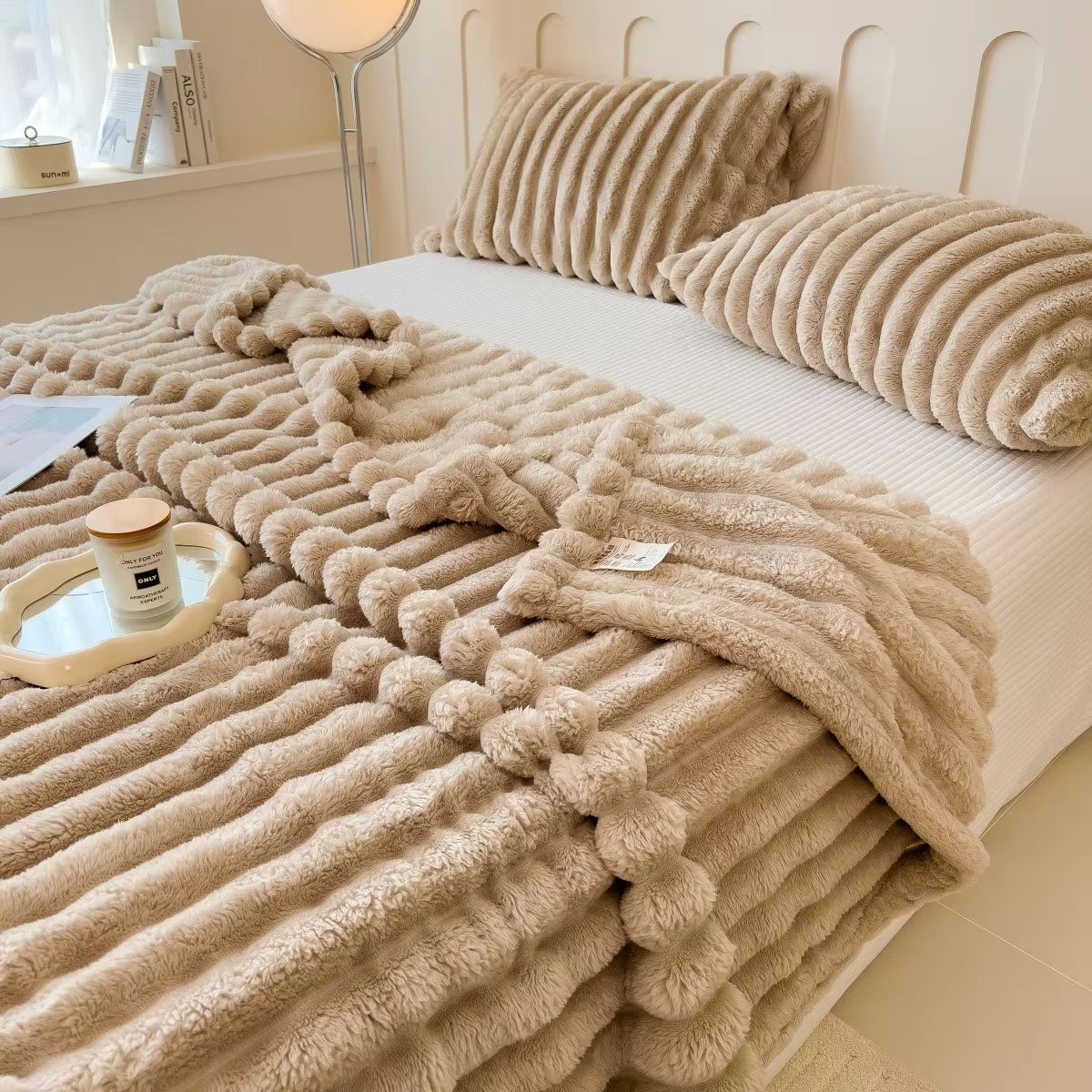 Thickened Striped Multifunctional Blanket  Soft Solid Color Bed Cover Nap Throw  Pet Blanket 11
