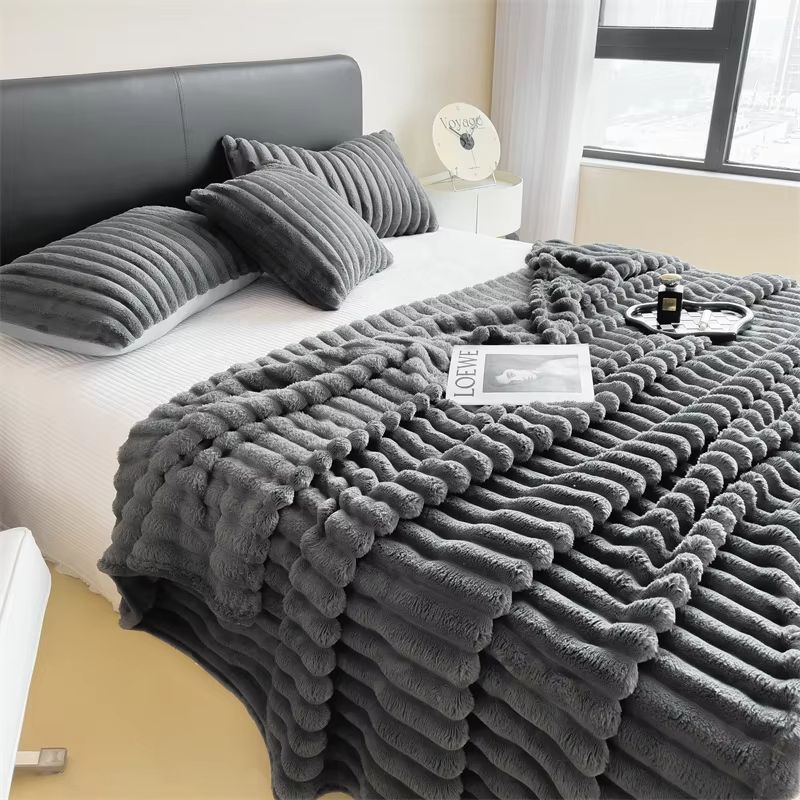 Thickened Striped Multifunctional Blanket  Soft Solid Color Bed Cover Nap Throw  Pet Blanket 12