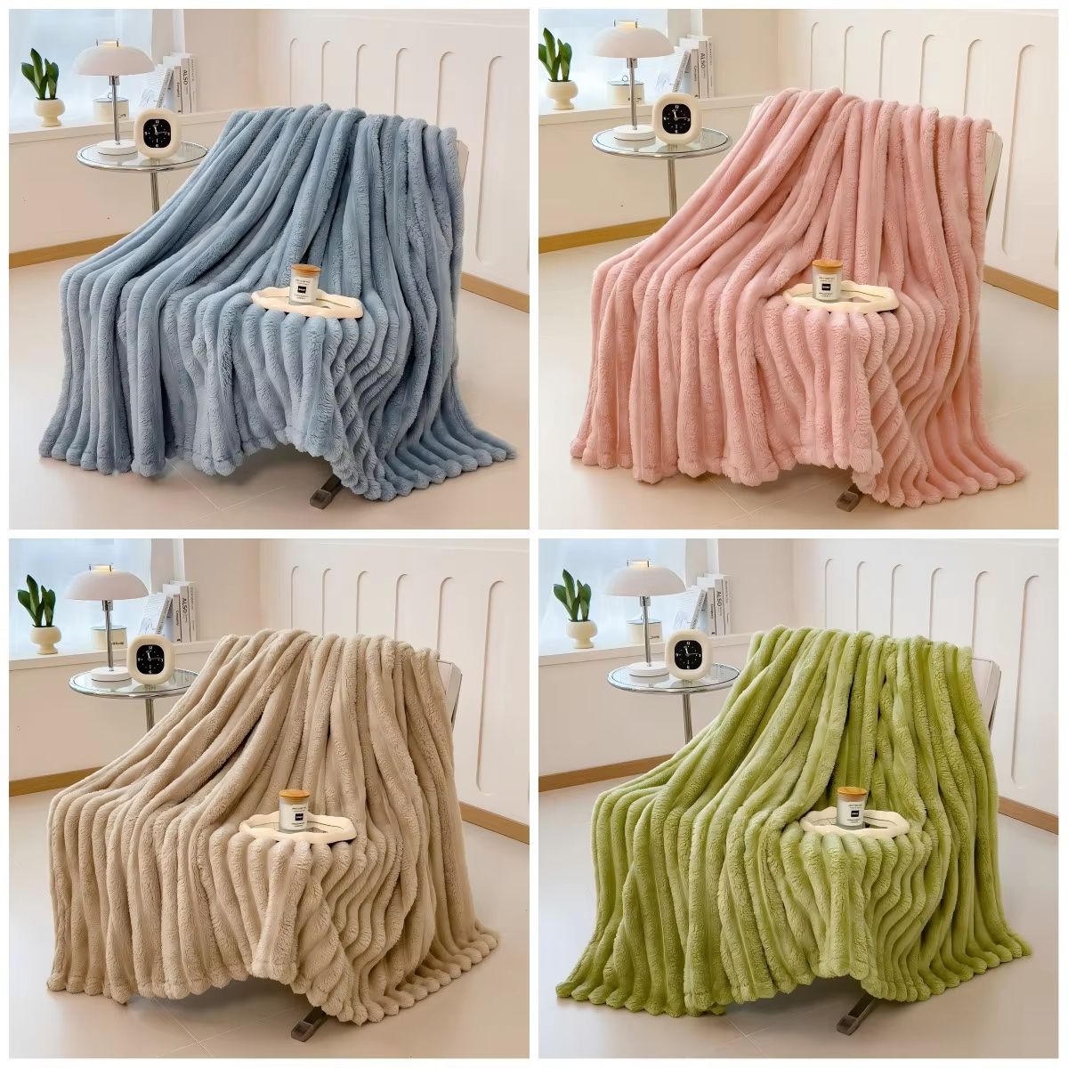 Thickened Striped Multifunctional Blanket  Soft Solid Color Bed Cover Nap Throw  Pet Blanket 4