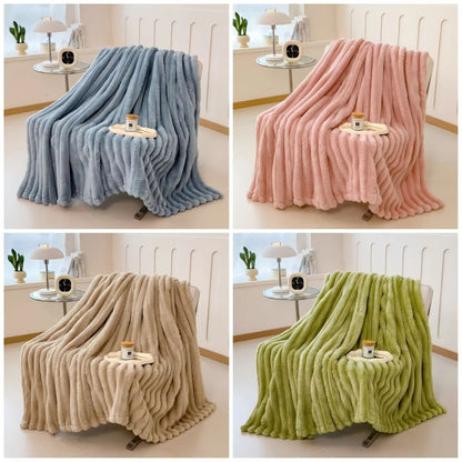 Thickened Striped Multifunctional Blanket  Soft Solid Color Bed Cover Nap Throw  Pet Blanket 4