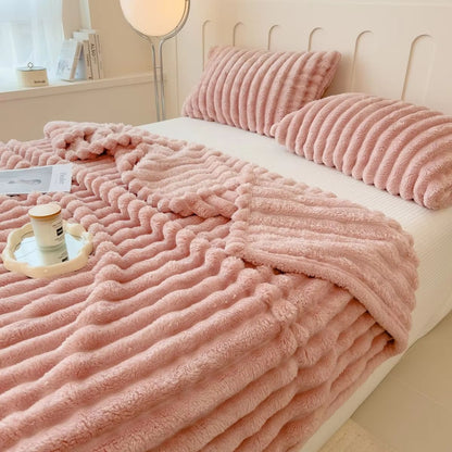 Thickened Striped Multifunctional Blanket  Soft Solid Color Bed Cover Nap Throw  Pet Blanket 6