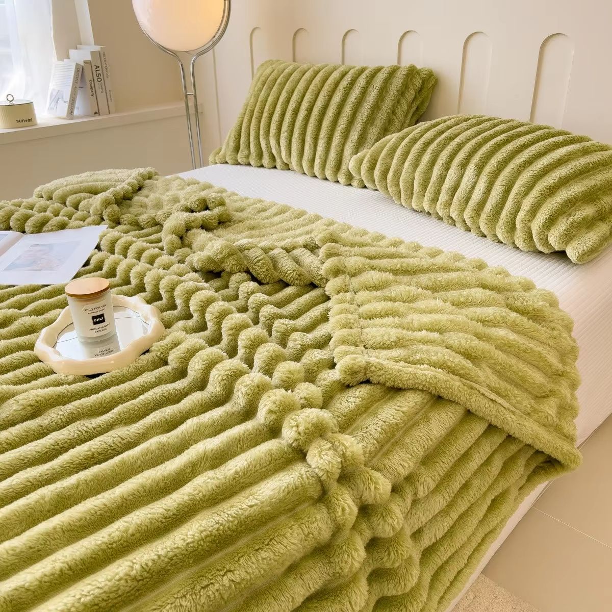 Thickened Striped Multifunctional Blanket  Soft Solid Color Bed Cover Nap Throw  Pet Blanket 7