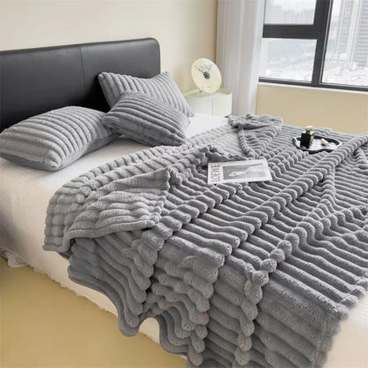 Thickened Striped Multifunctional Blanket  Soft Solid Color Bed Cover Nap Throw  Pet Blanket 14