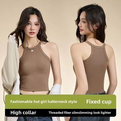 Women Halter Neck Camisole Top With Builtin Bra Slim Fit Sling 2