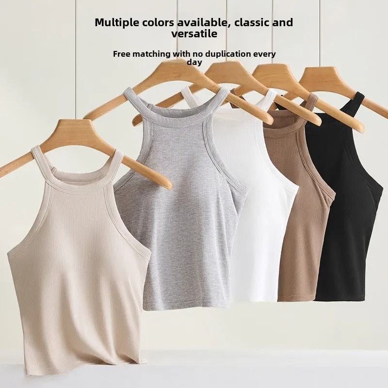 Women Halter Neck Camisole Top With Builtin Bra Slim Fit Sling 4